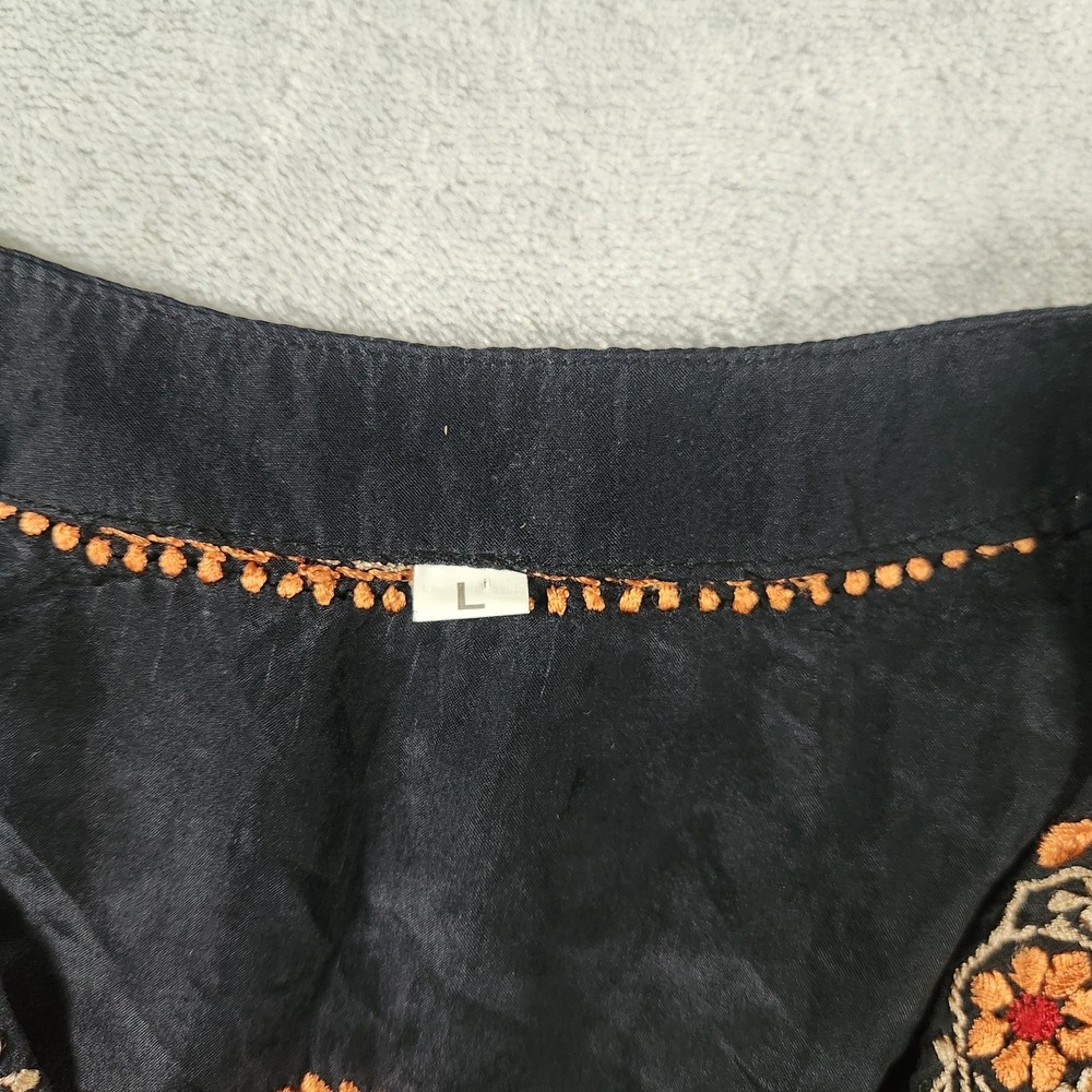 Boho Embroidered Black Gold Orange Beaded Maxi Kaftan Abaya Dress L Bohemian - Picture 5 of 8